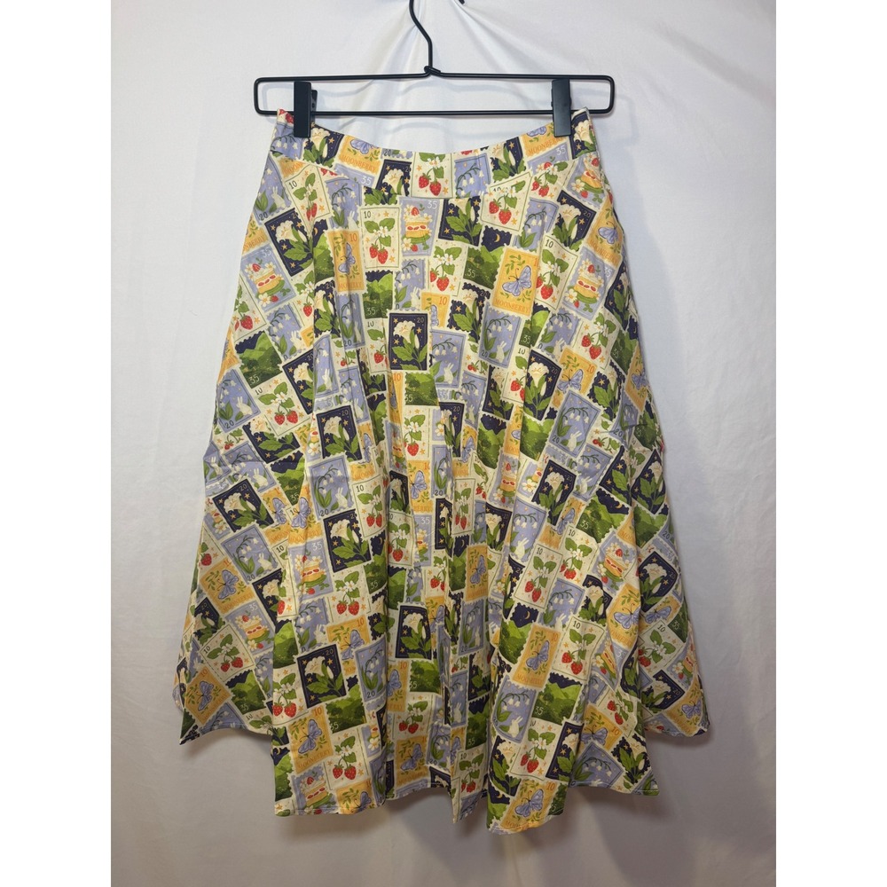 Tulip B Postage Stamp Print Midi Skirt Womens M Cottagecore Vintage Style NWT - Picture 1 of 8